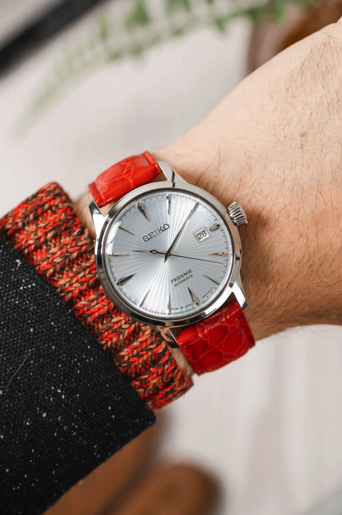 Hirsch - CROCOGRAIN Crocodile Embossed Shiny Calfskin Watch Strap 1230 28 NQ w/o Pins - Red