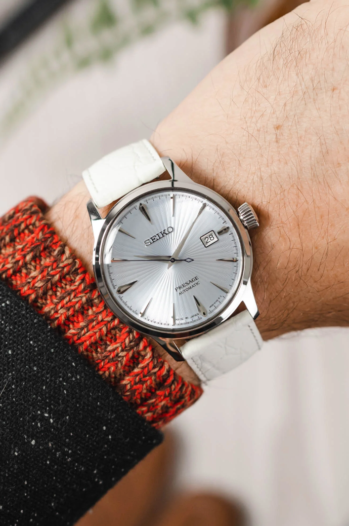 Hirsch - CROCOGRAIN Crocodile Embossed Shiny Calfskin Watch Strap 1230 28 NQ w/o Pins - White