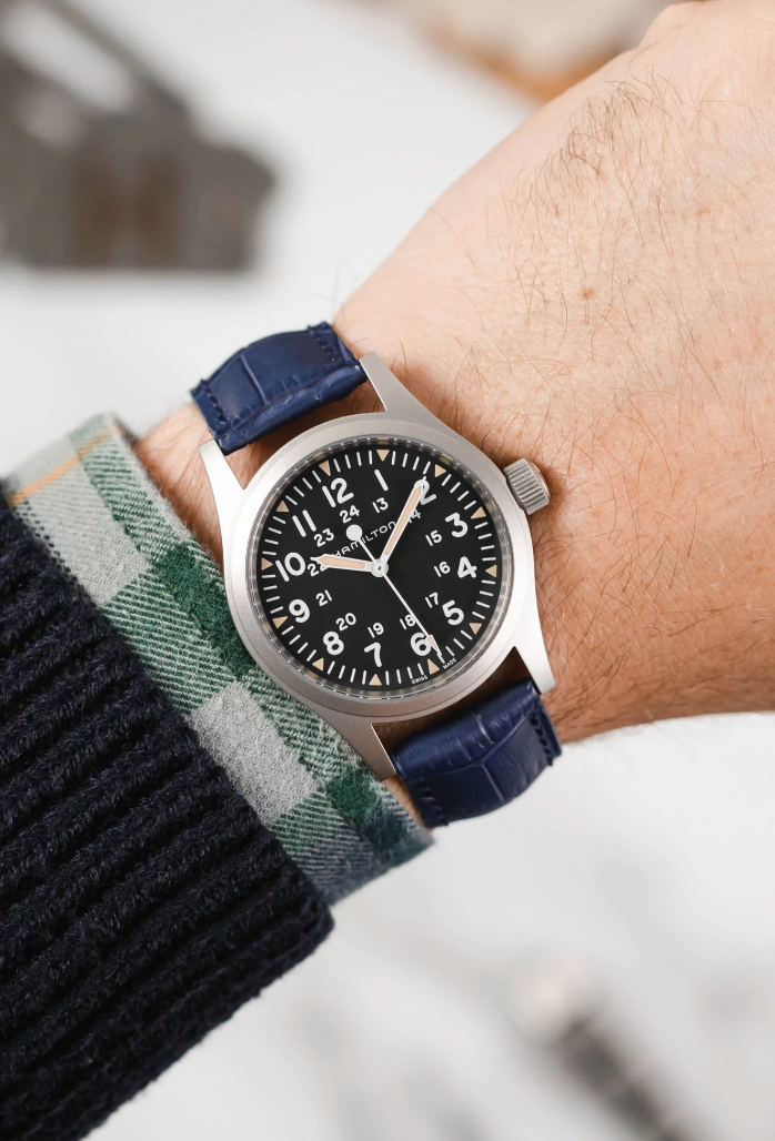 Hirsch DUKE Alligator Embossed Calfskin Watch Strap - Blue - view 5