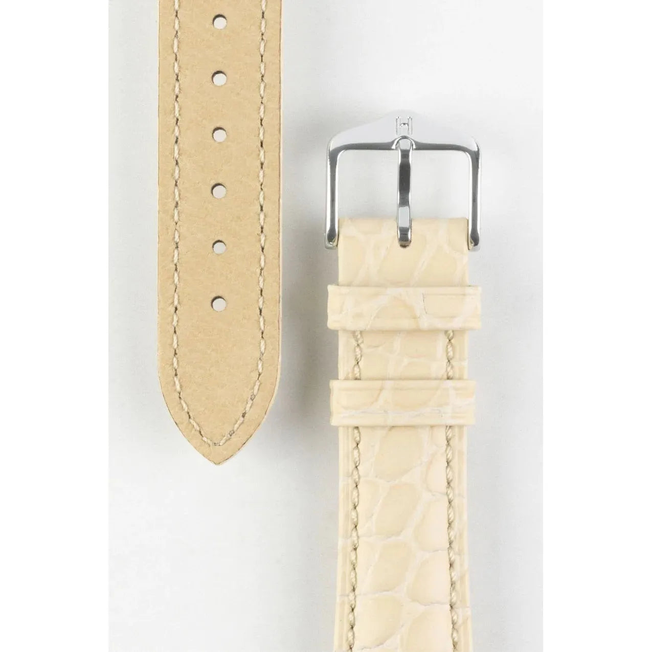 Beige HIRSCH ARISTOCRAT Crocodile Flank Embossed Calfskin Watch Band 038 28