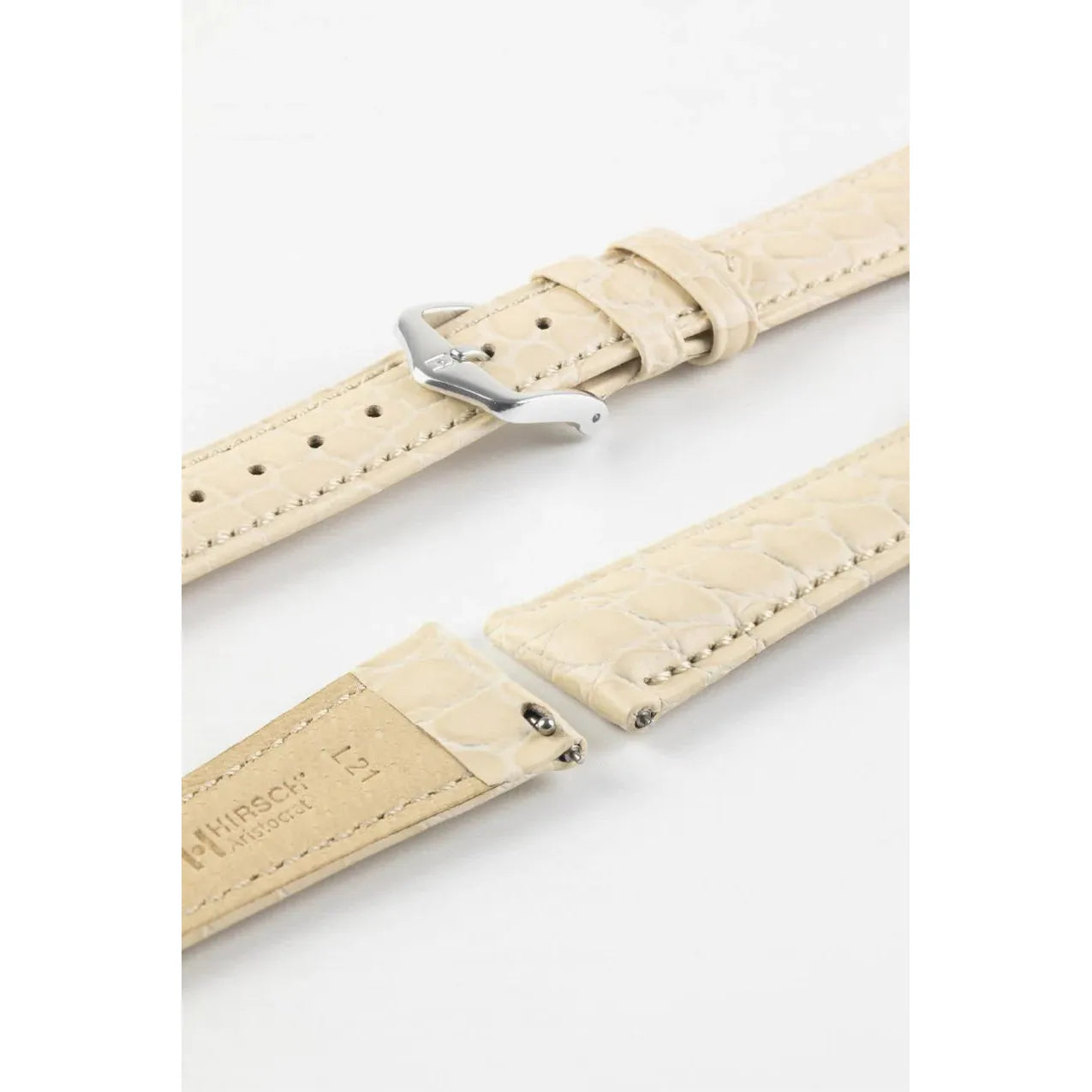 Beige HIRSCH ARISTOCRAT Crocodile Flank Embossed Calfskin Watch Band 038 28