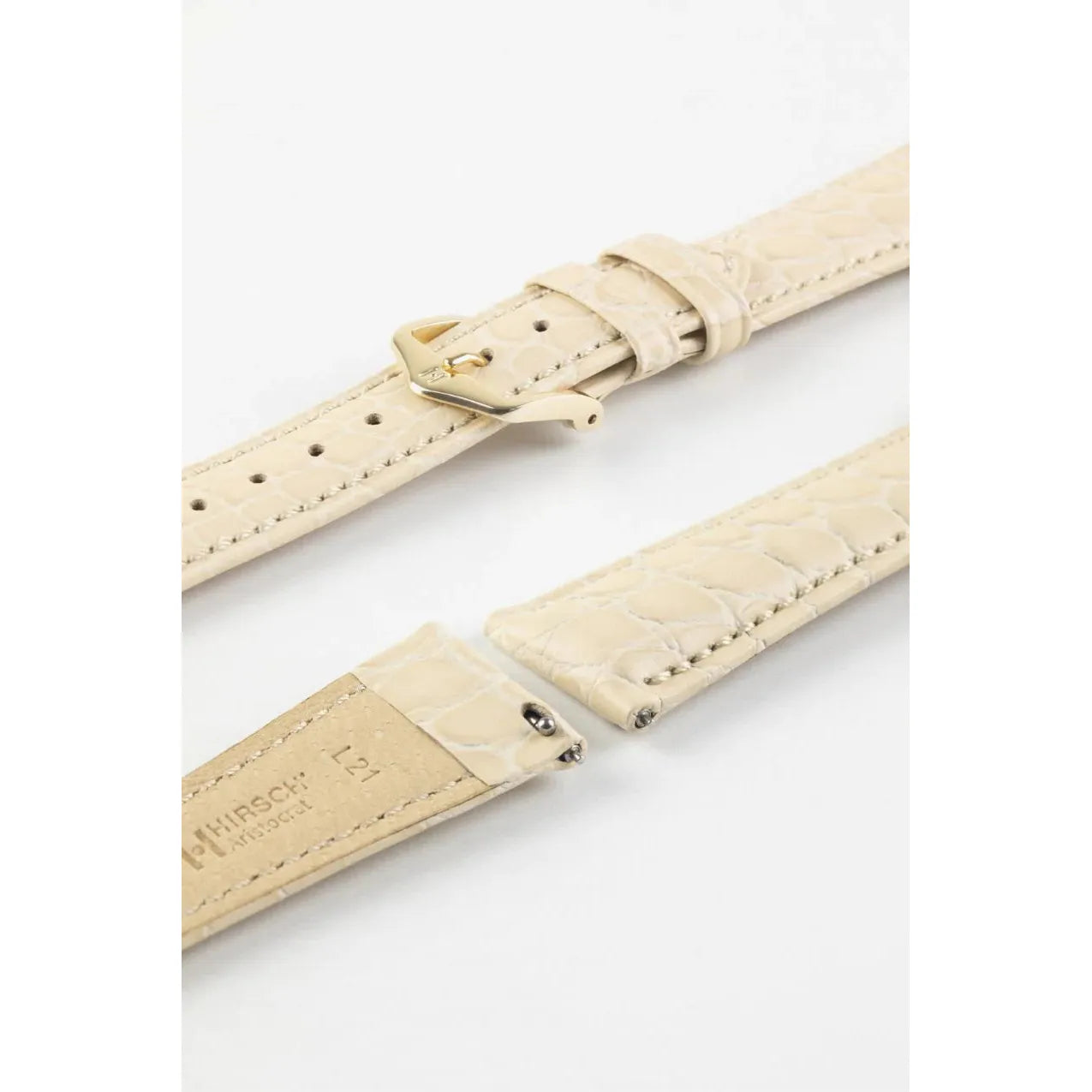 Beige HIRSCH ARISTOCRAT Crocodile Flank Embossed Calfskin Watch Band 038 28