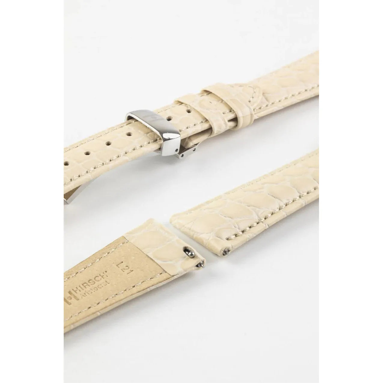 Beige HIRSCH ARISTOCRAT Crocodile Flank Embossed Calfskin Watch Band 038 28