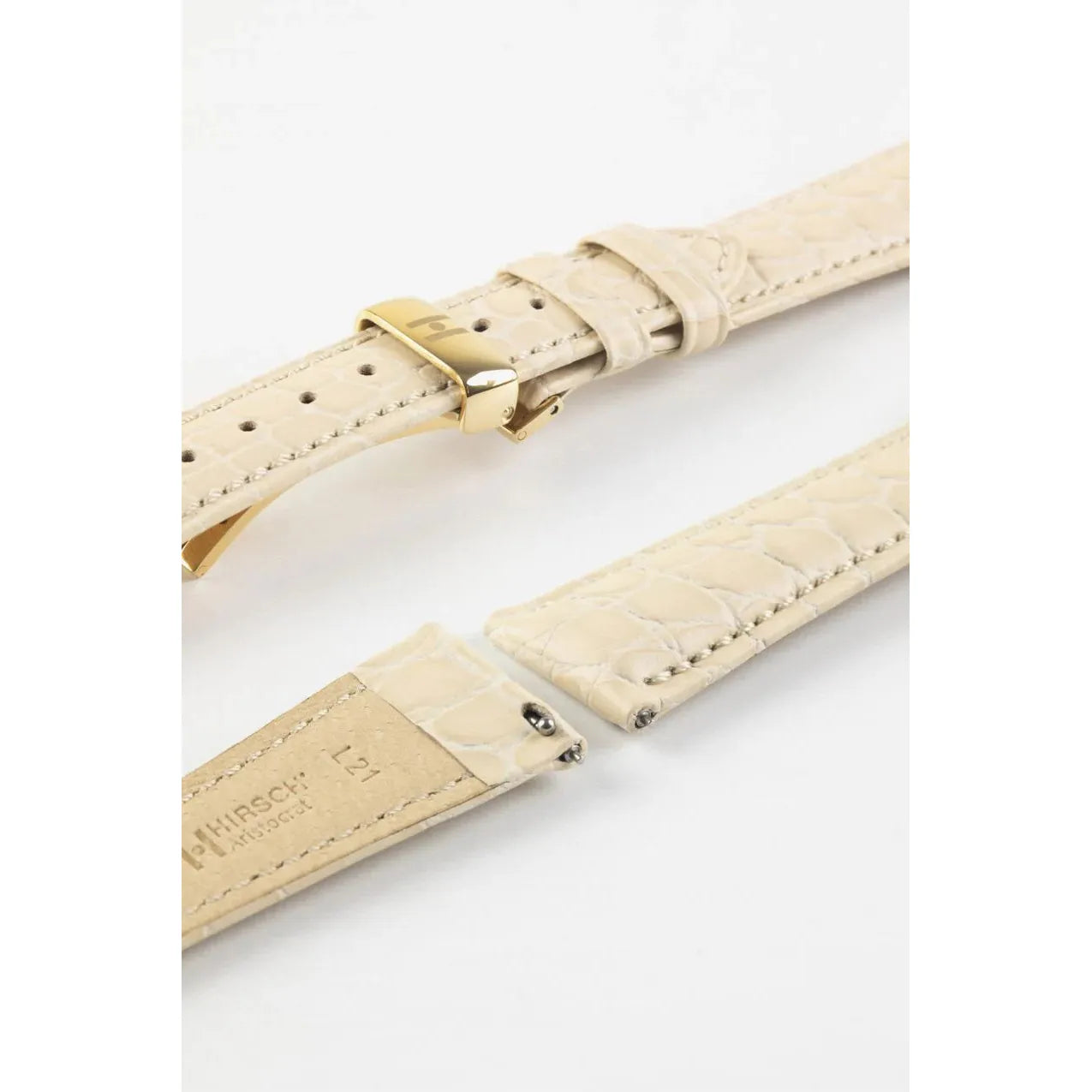 Beige HIRSCH ARISTOCRAT Crocodile Flank Embossed Calfskin Watch Band 038 28