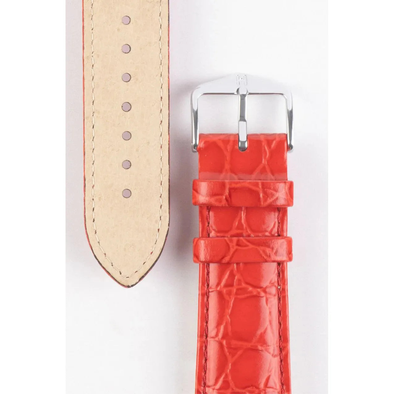 Red Ladies HIRSCH CROCOGRAIN Crocodile Embossed Shiny Calfskin Watch Strap 1230 28