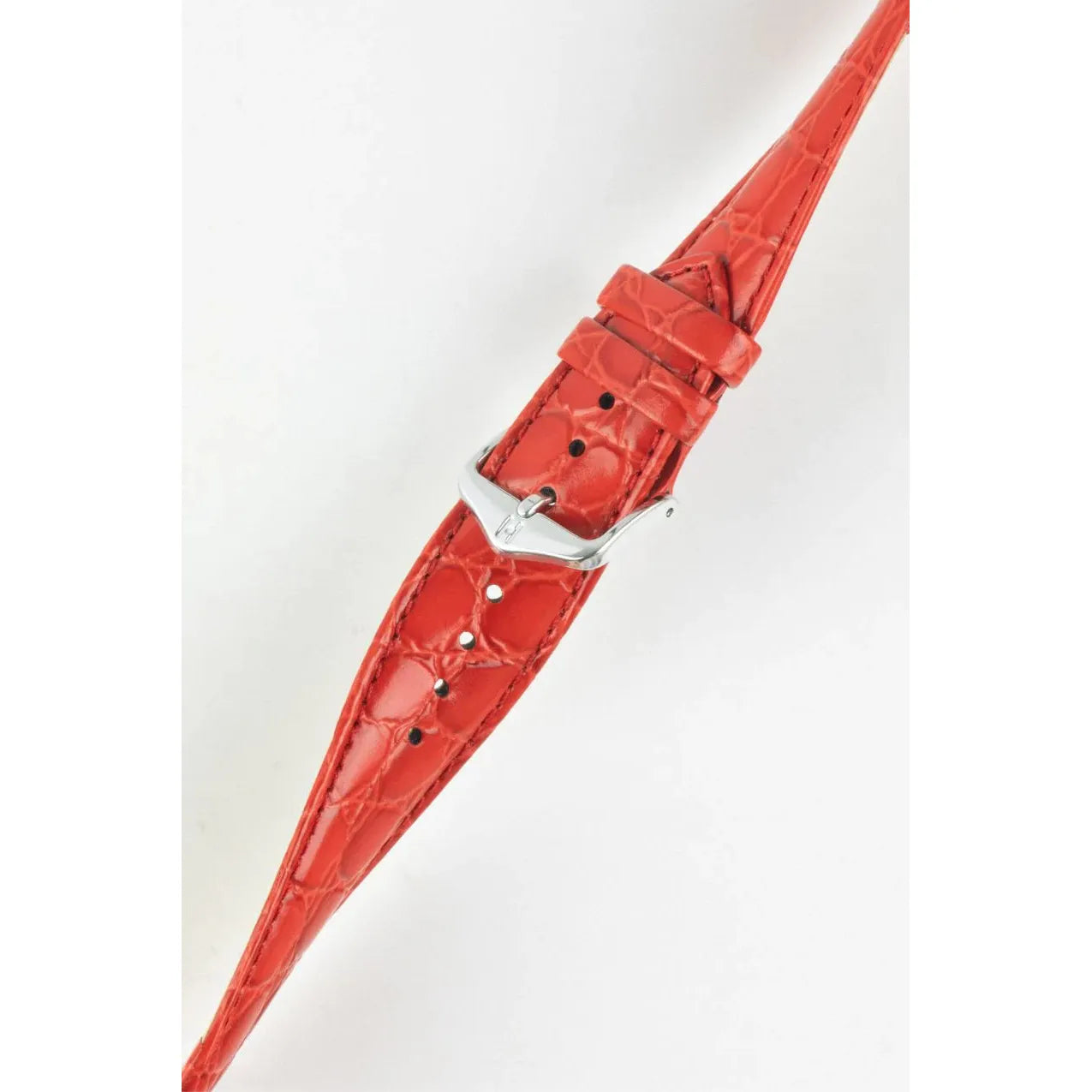 Red Ladies HIRSCH CROCOGRAIN Crocodile Embossed Shiny Calfskin Watch Strap 1230 28