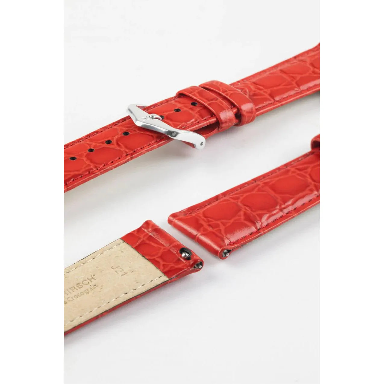 Red Ladies HIRSCH CROCOGRAIN Crocodile Embossed Shiny Calfskin Watch Strap 1230 28