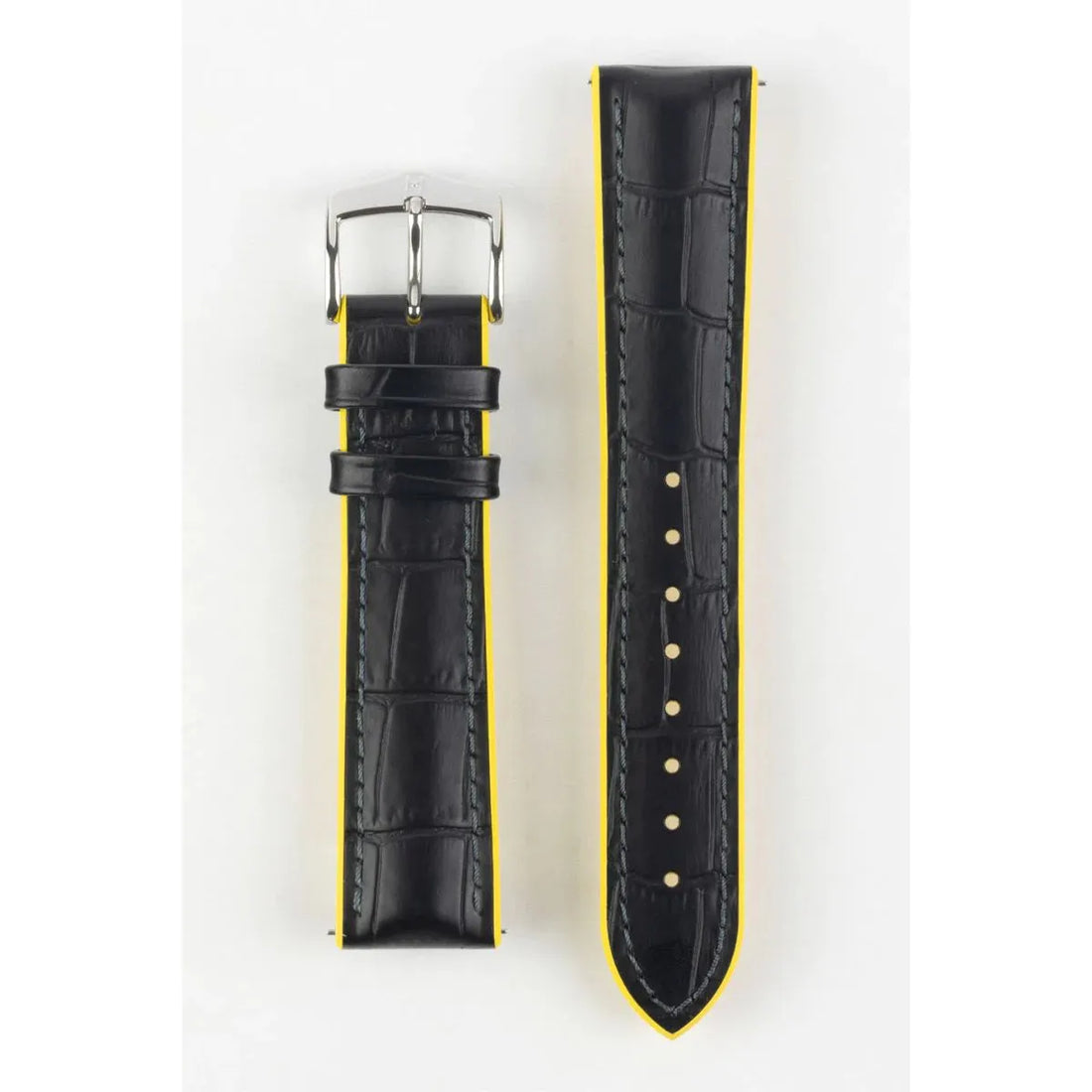 Black &amp; Yellow HIRSCH ANDY Performance Alligator Embossed Calfskin Watch Band 092 72 28