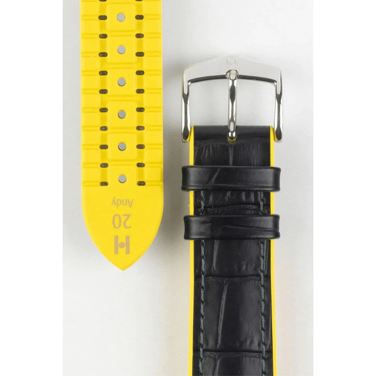 Black &amp; Yellow HIRSCH ANDY Performance Alligator Embossed Calfskin Watch Band 092 72 28