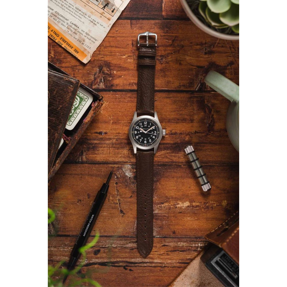 Brown HIRSCH CAMELGRAIN Pro Skin Watch Strap 010 09