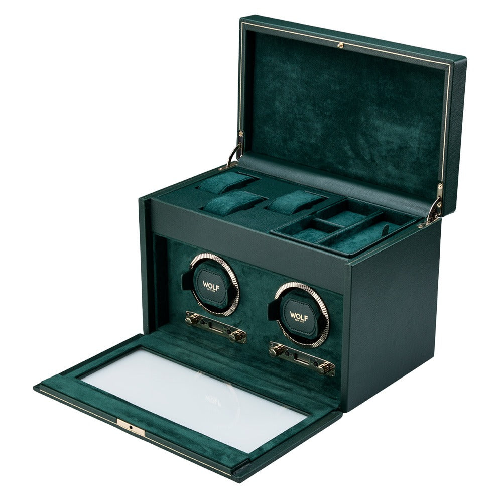 WOLF 1834 - British Racing Double Watch Winder with Storage - Green