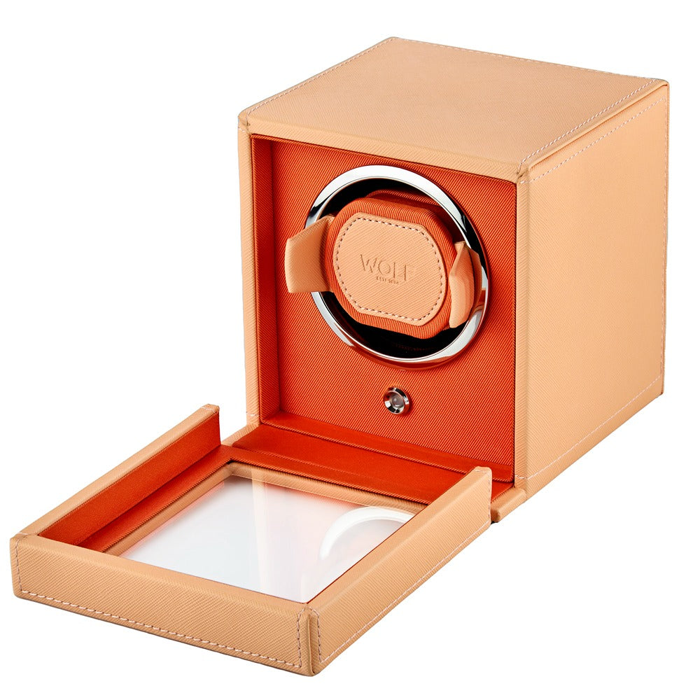 WOLF 1834 - Cub Seltzer Single Watch Winder with Cover - Peach/Orange