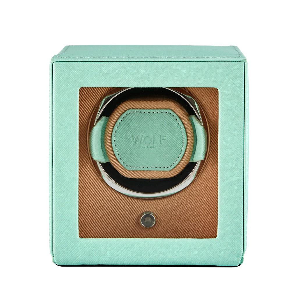 WOLF 1834 - Cub Seltzer Single Watch Winder with Cover - Mint/Peach