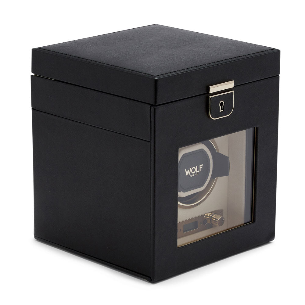 WOLF 1834 - Palermo Single Watch Winder with Jewelry Storage - Black Anthracite