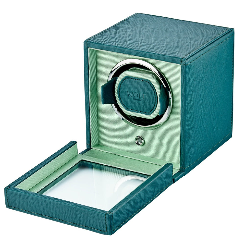 WOLF 1834 - Cub Seltzer Single Watch Winder with Cover - Teal/Mint
