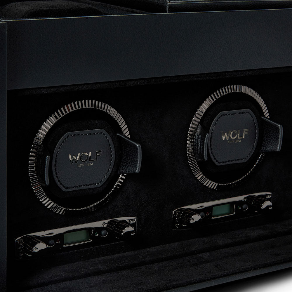 WOLF 1834 - British Racing Triple Watch Winder with Storage - Black