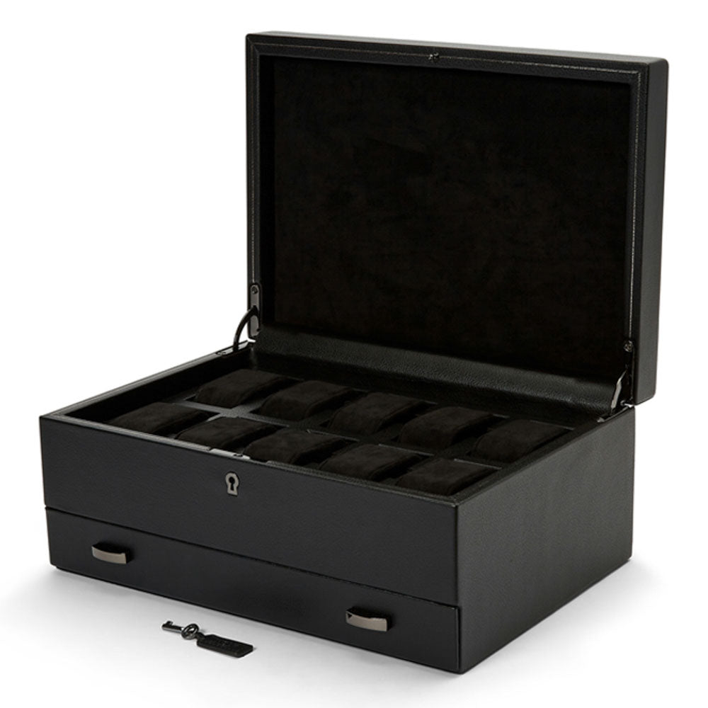 WOLF 1834 - British Racing 10 Piece Watch Box with Storage - Black