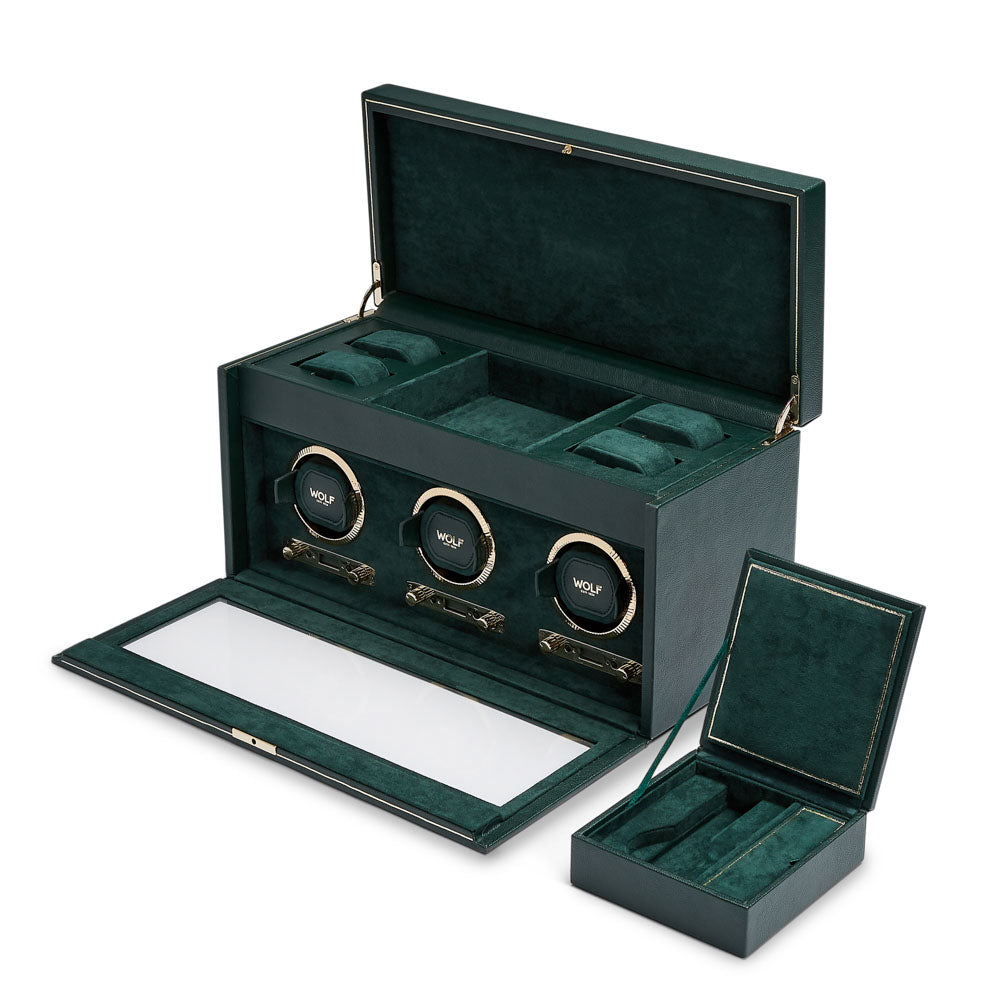 WOLF 1834 - British Racing Triple Watch Winder with Storage - Green