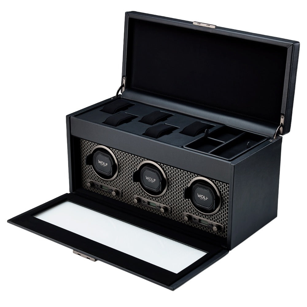 WOLF 1834 - Axis Triple Watch Winder With Storage - Powder Coat