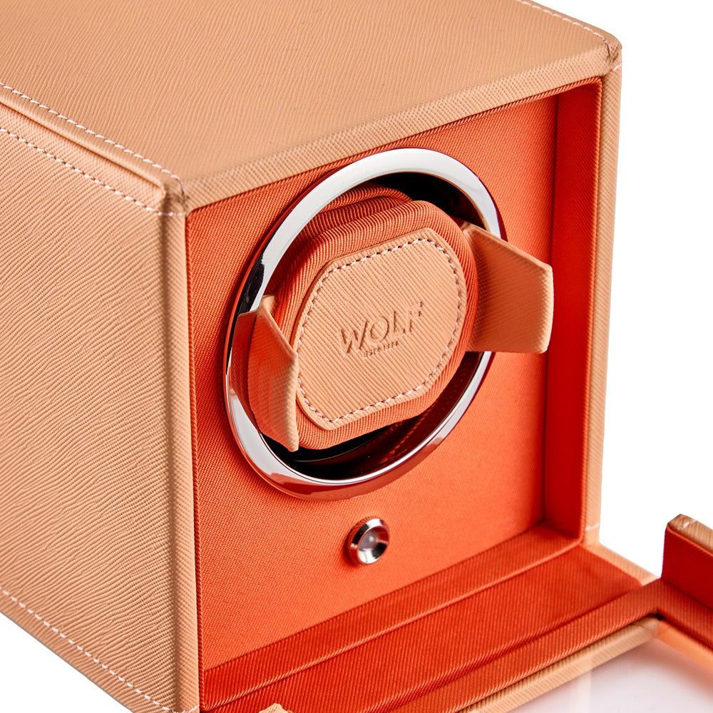 WOLF 1834 - Cub Seltzer Single Watch Winder with Cover - Peach/Orange