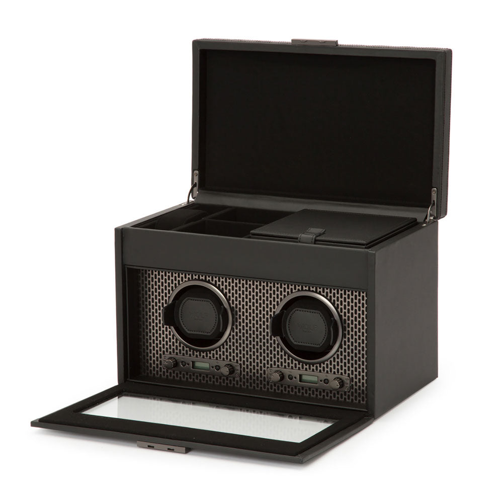 WOLF 1834 - Axis Double Watch Winder With Storage - Powder Coat