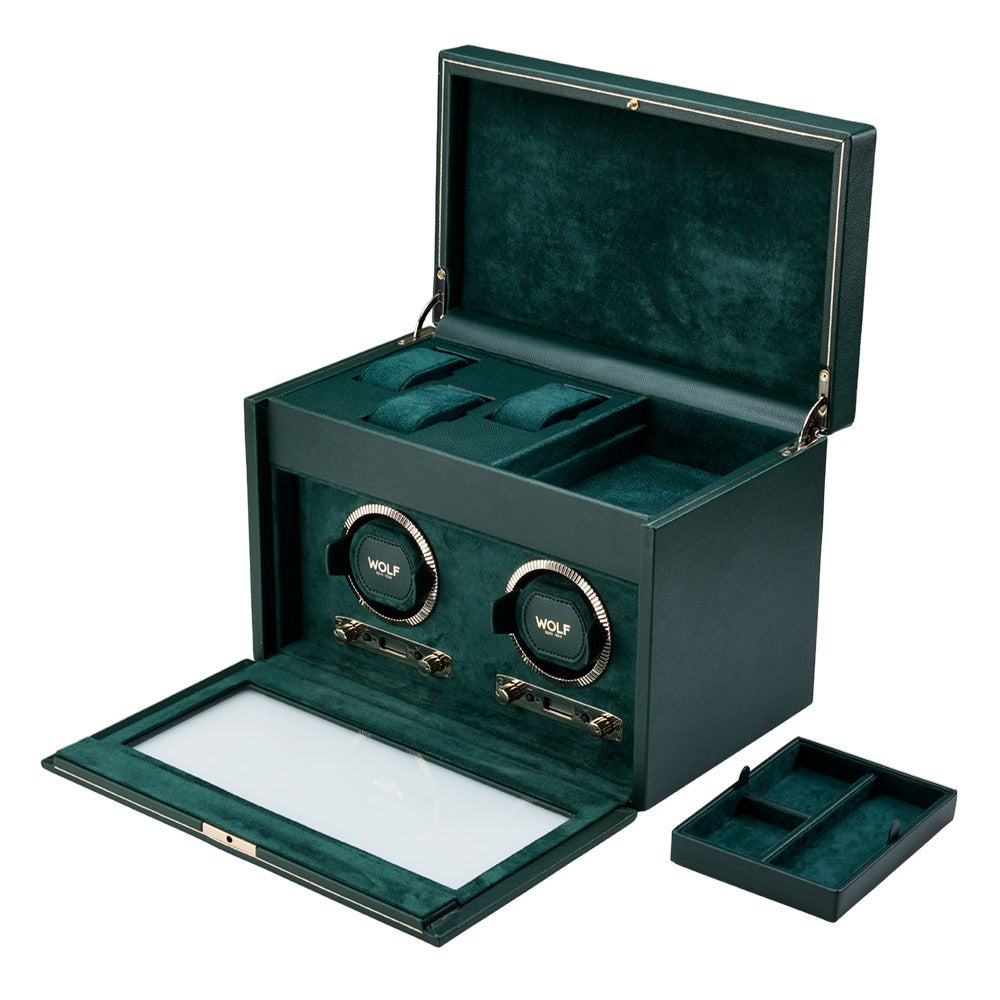 WOLF 1834 - British Racing Double Watch Winder with Storage - Green