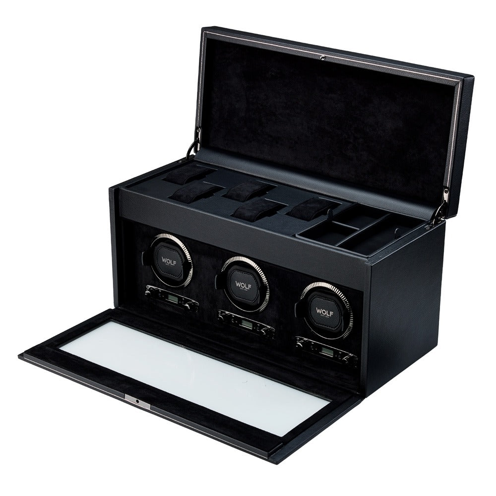WOLF 1834 - British Racing Triple Watch Winder with Storage - Black
