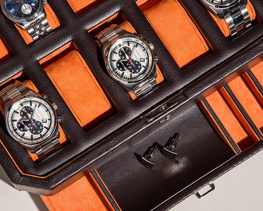 WOLF 1834 - Windsor 10 Piece Watch Box with Drawer - Brown/Orange
