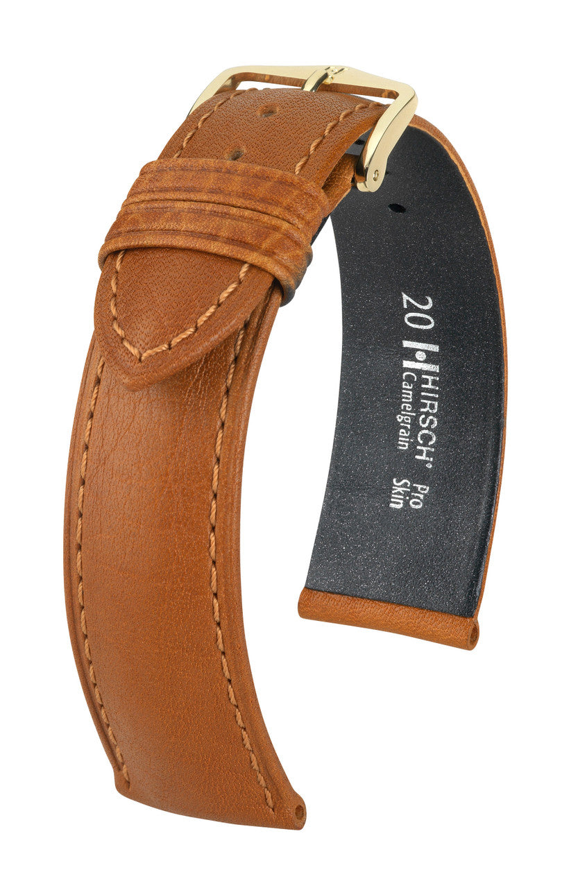 HIRSCH CAMELGRAIN Open End Pro Skin Watch Strap 1020 09 OE - Honey