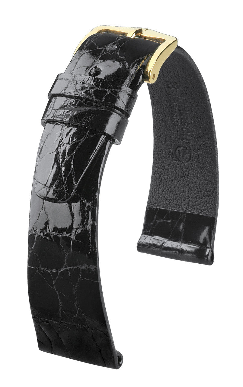 Hirsch - PRESTIGE Genuine Caiman Shiny Crocodile 14x12 only 022 08 - Black - 50