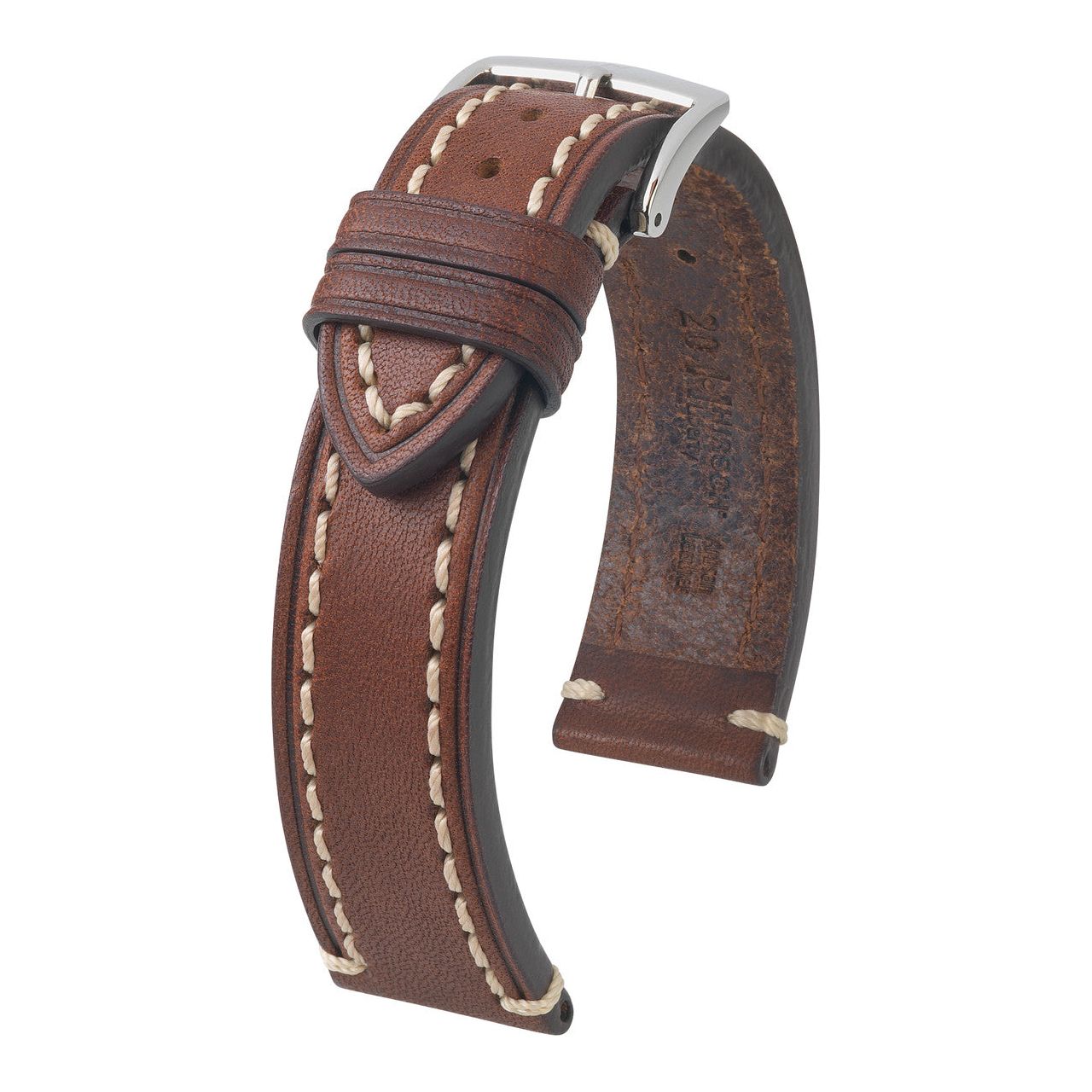 Brown Long HIRSCH LIBERTY Saddle Leather Watch Band 1092 02