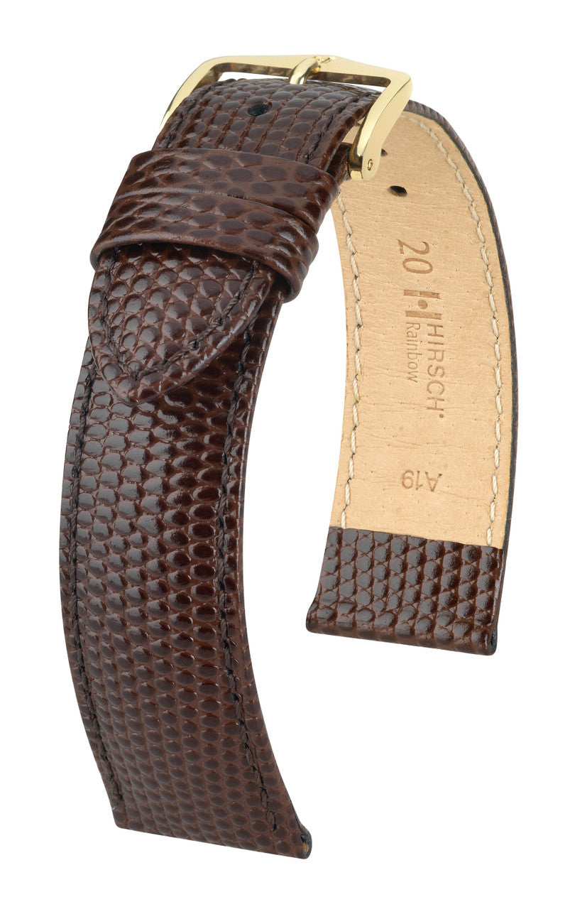 Hirsch RAINBOW Open End Lizard Embossed Calfskin Watch Strap - Brown
