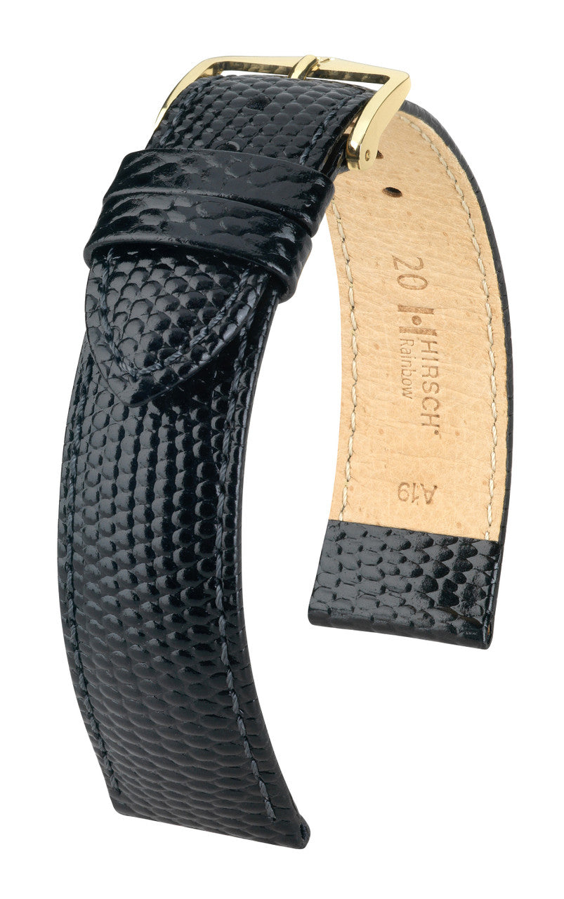 Hirsch RAINBOW Open End Lizard Embossed Calfskin Watch Strap - Black