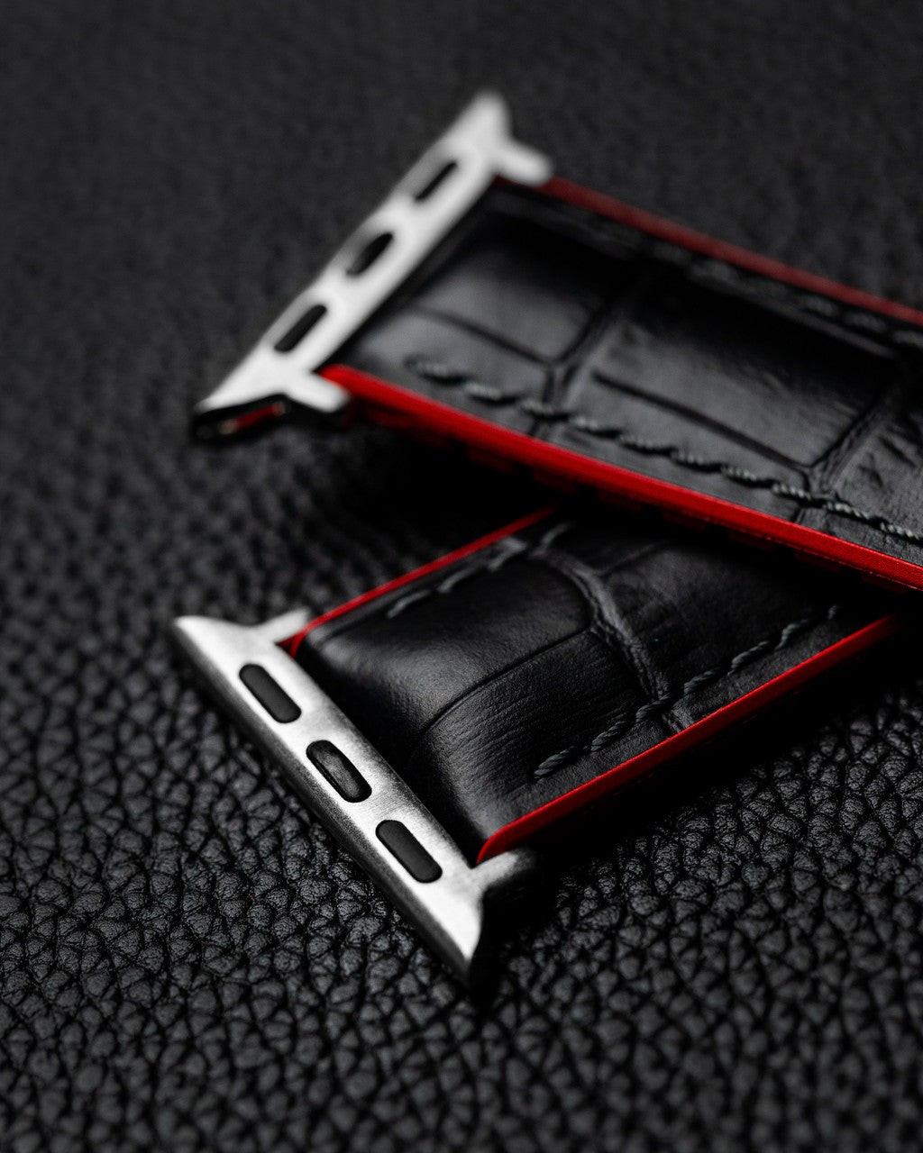 Hirsch ANDY Performance Alligator Embossed Calfskin Watch Band 28 - Black w/Red - view 5