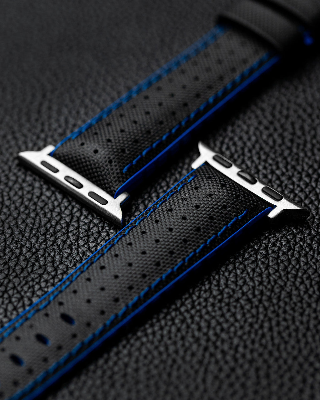 Hirsch ROBBY Performance Calfskin Watch Band 94 - Black w/Blue - view 5