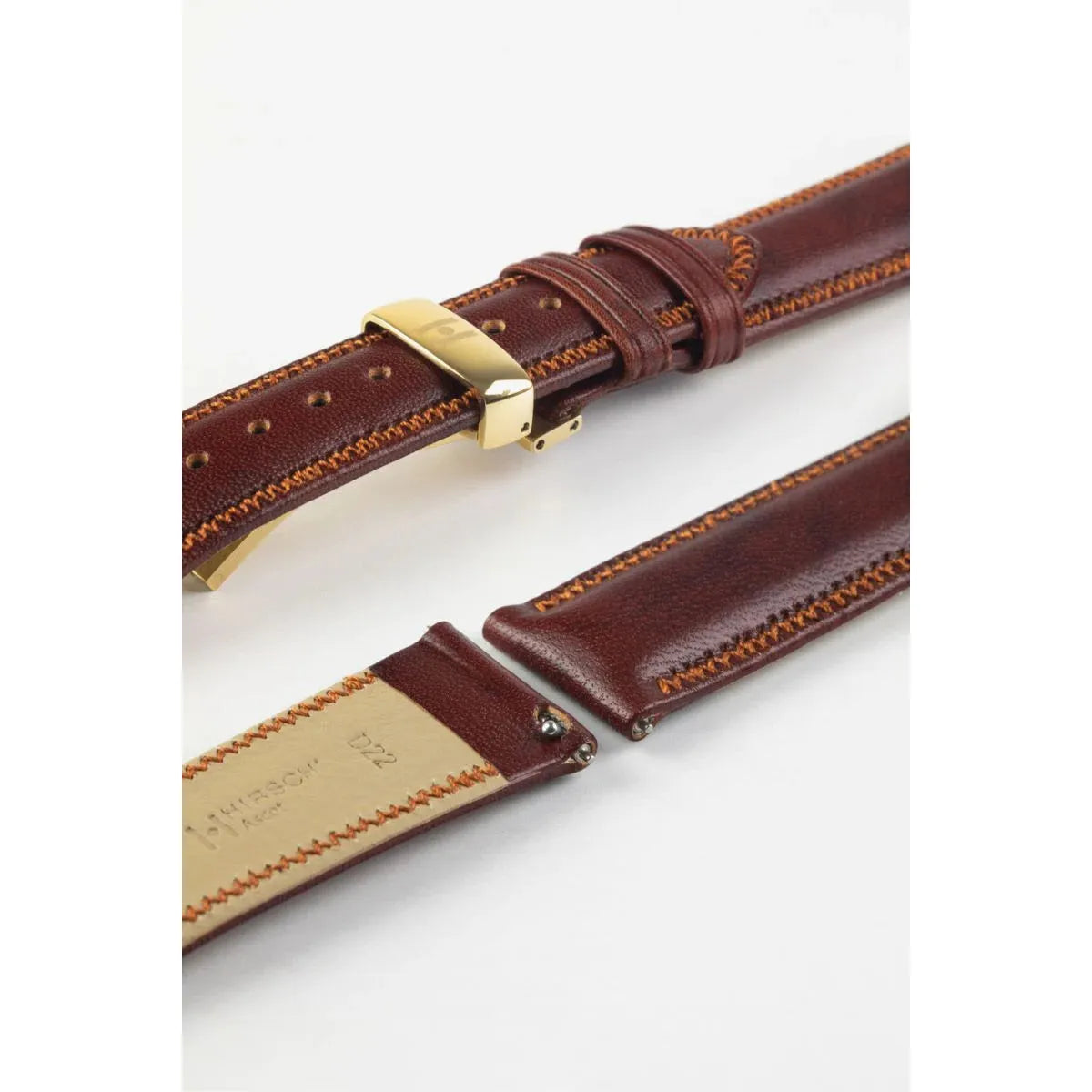 Gold Brown HIRSCH ASCOT English Calfskin Watch Strap 015 75