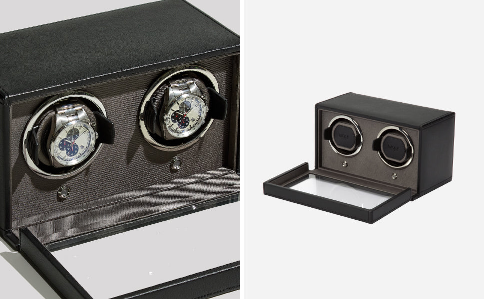WOLF 1834 Cub Double Watch Winder with Cover - Black
