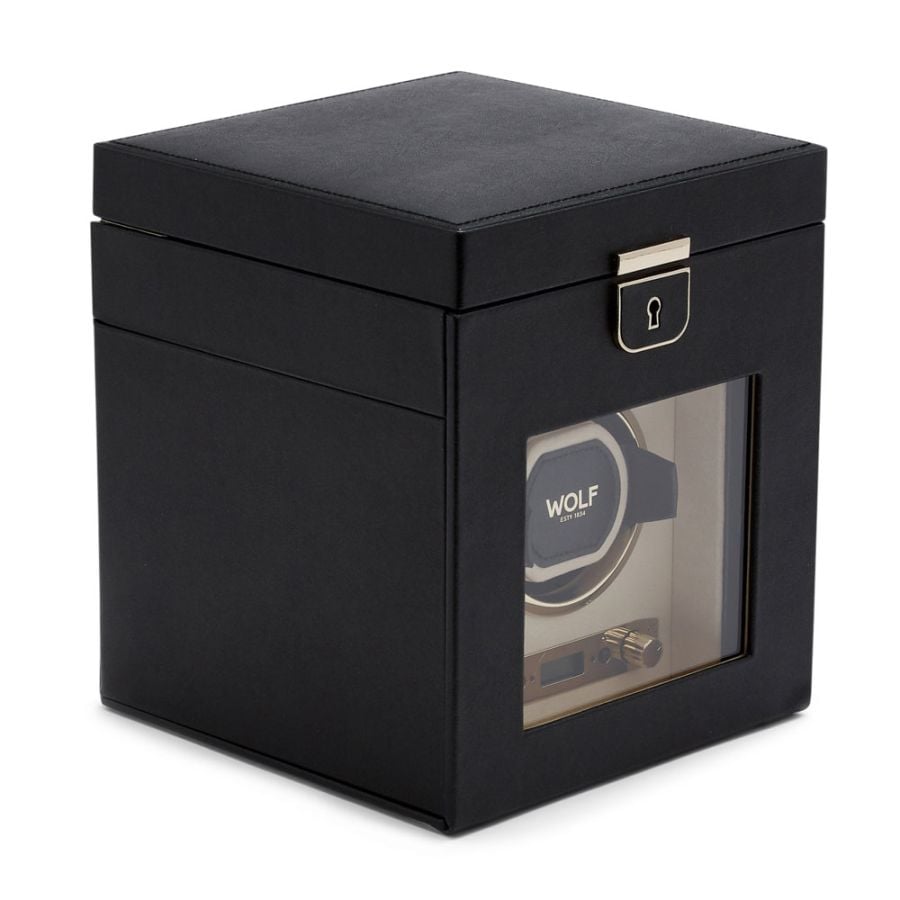 WOLF Palermo Single Watch Winder with Jewelry Storage