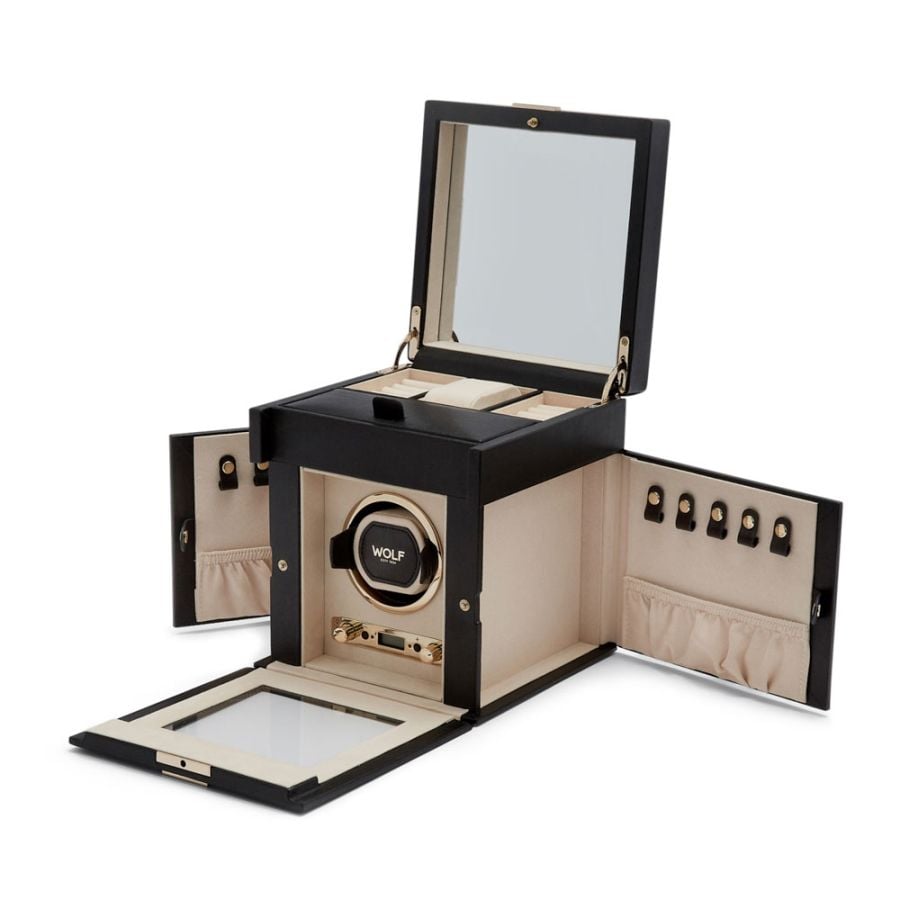 WOLF Palermo Single Watch Winder with Jewelry Storage