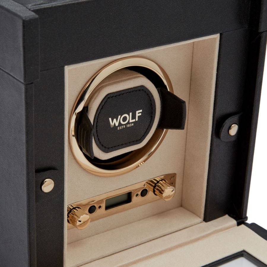 WOLF Palermo Single Watch Winder with Jewelry Storage