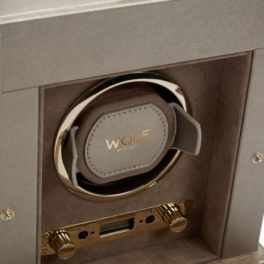 WOLF Palermo Single Watch Winder with Jewelry Storage