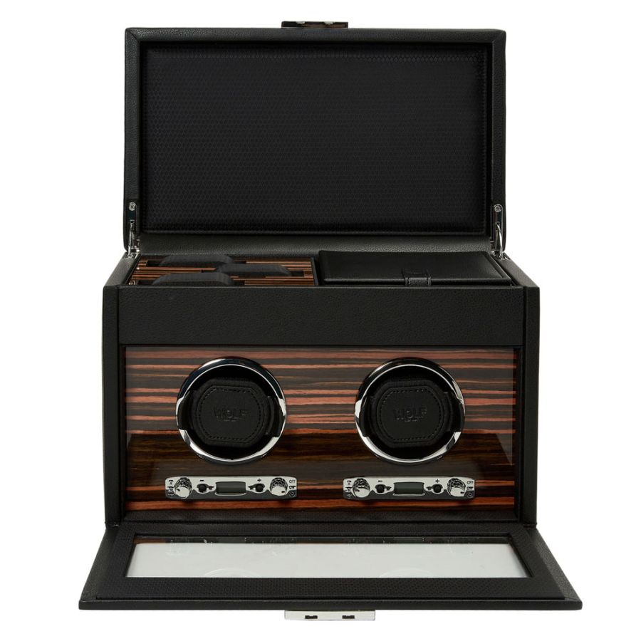 WOLF Roadster Double Watch Winder with Storage