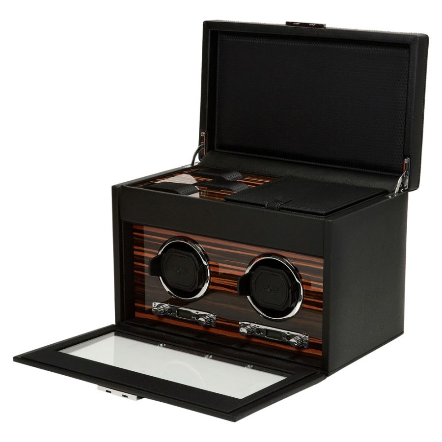 WOLF Roadster Double Watch Winder with Storage