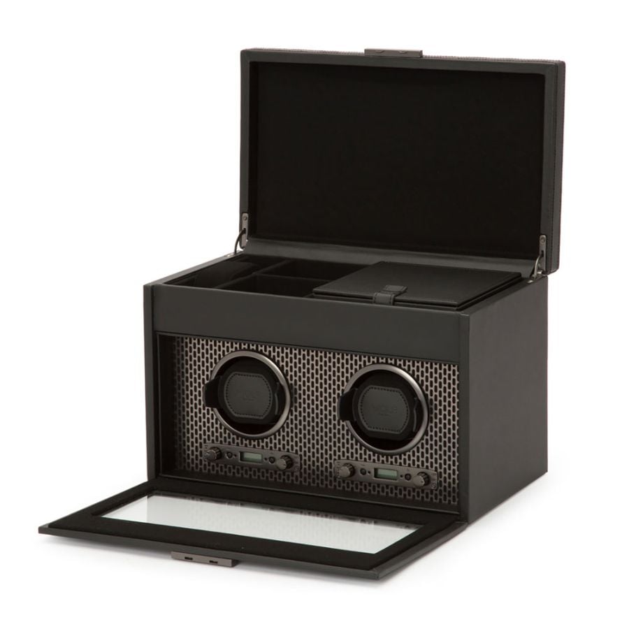 WOLF Axis Double Watch Winder With Storage