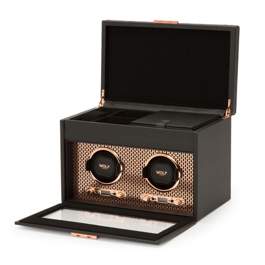 WOLF Axis Double Watch Winder With Storage