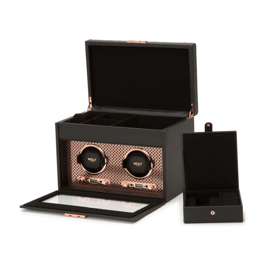 WOLF Axis Double Watch Winder With Storage