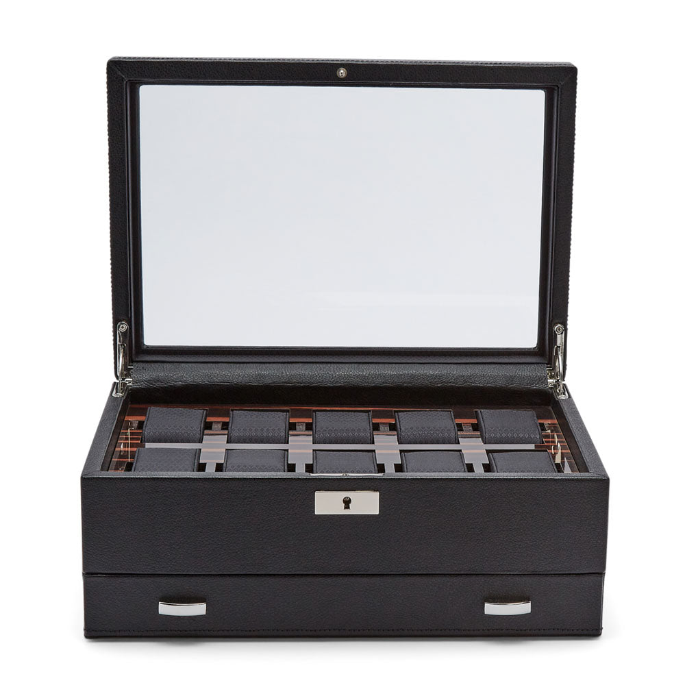 WOLF 1834 Roadster 10 Piece Watch Box with Drawer - Black - view 3
