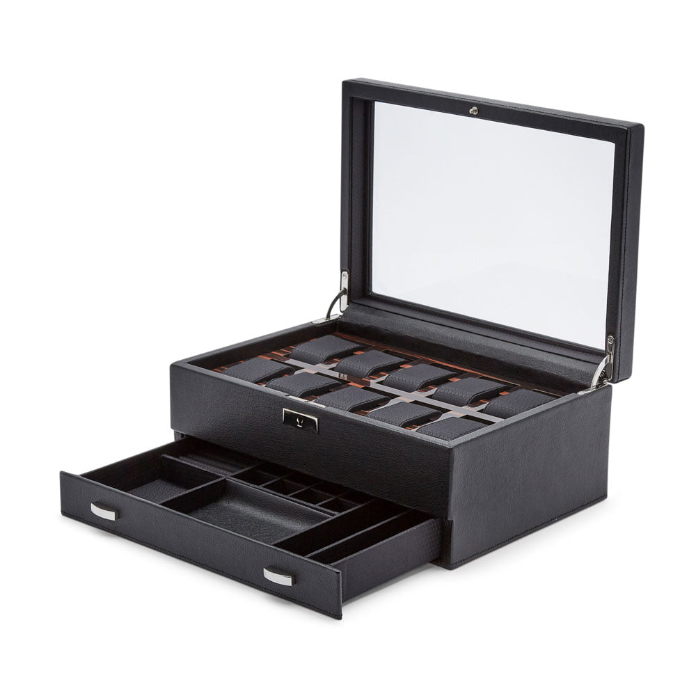 WOLF 1834 Roadster 10 Piece Watch Box with Drawer - Black - view 4