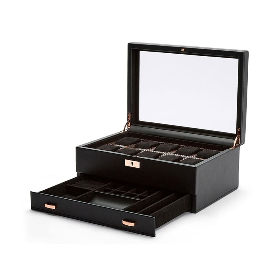 WOLF Axis 10 Piece Watch Box with Drawer