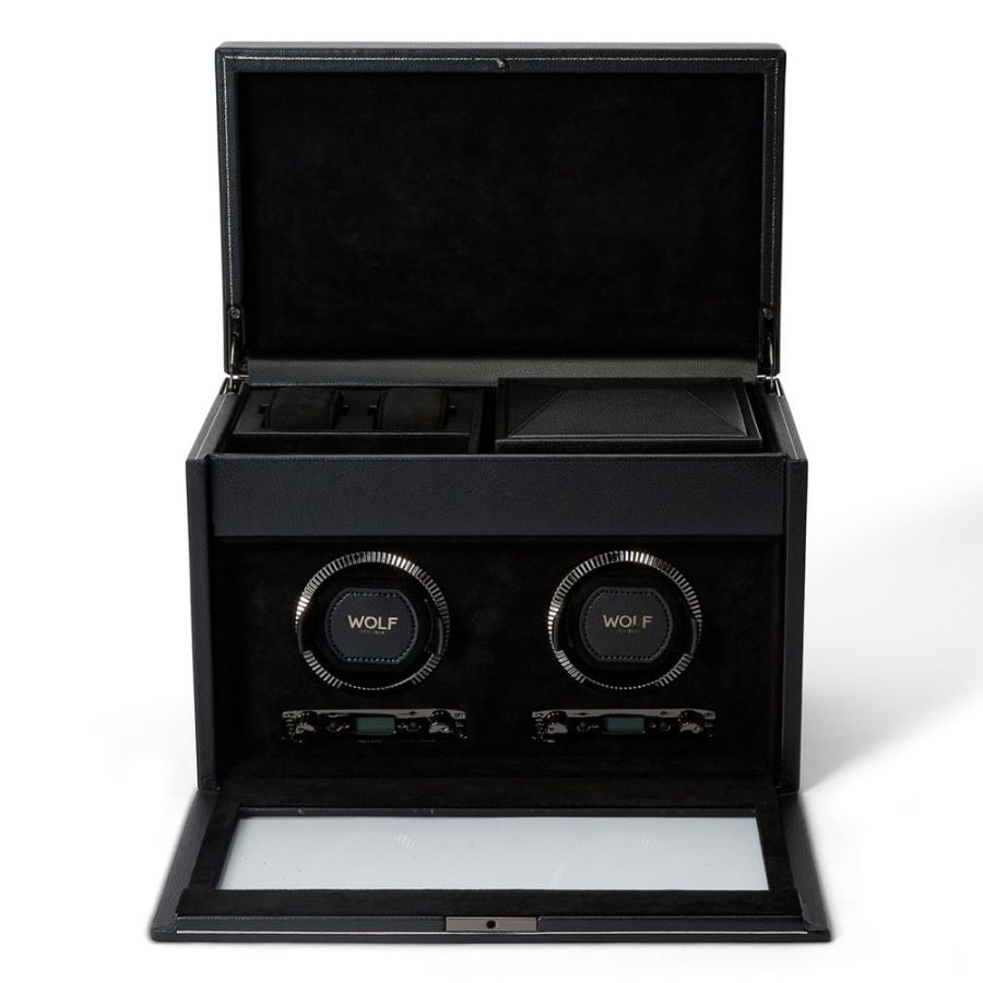 WOLF British Racing Double Watch Winder with Storage